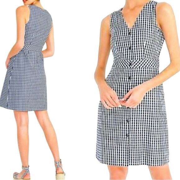 J.Crew Navy & White V-Neck Button-Front Dress in Gingham Plaid Size 10 - Picture 6 of 6